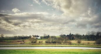 A field and a river in the winter