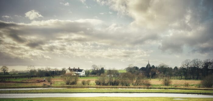 A field and a river in the winter