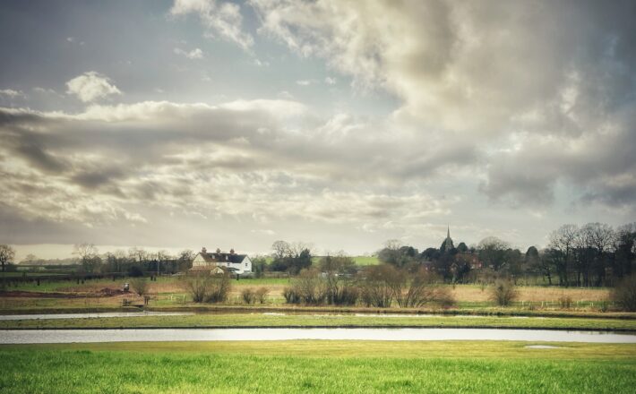 A field and a river in the winter